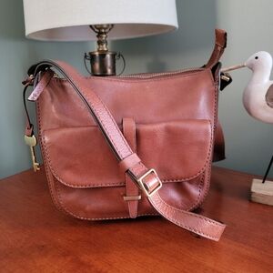 Fossil Ryder Tan Brown Leather Crossbody Bag